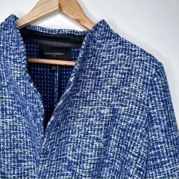 Banana Republic Blue Tweed Wool Blend Tie Belt Jacket Size 10 - Picture 3 of 10